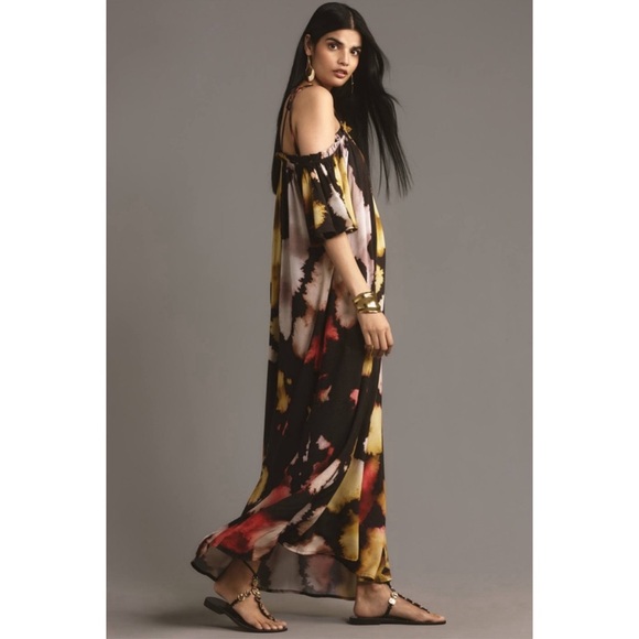 ANTHROPOLOGIE • Conditions Apply Printed TieStrap Kattan Maxi Beach Hawaii Dress - Picture 5 of 7